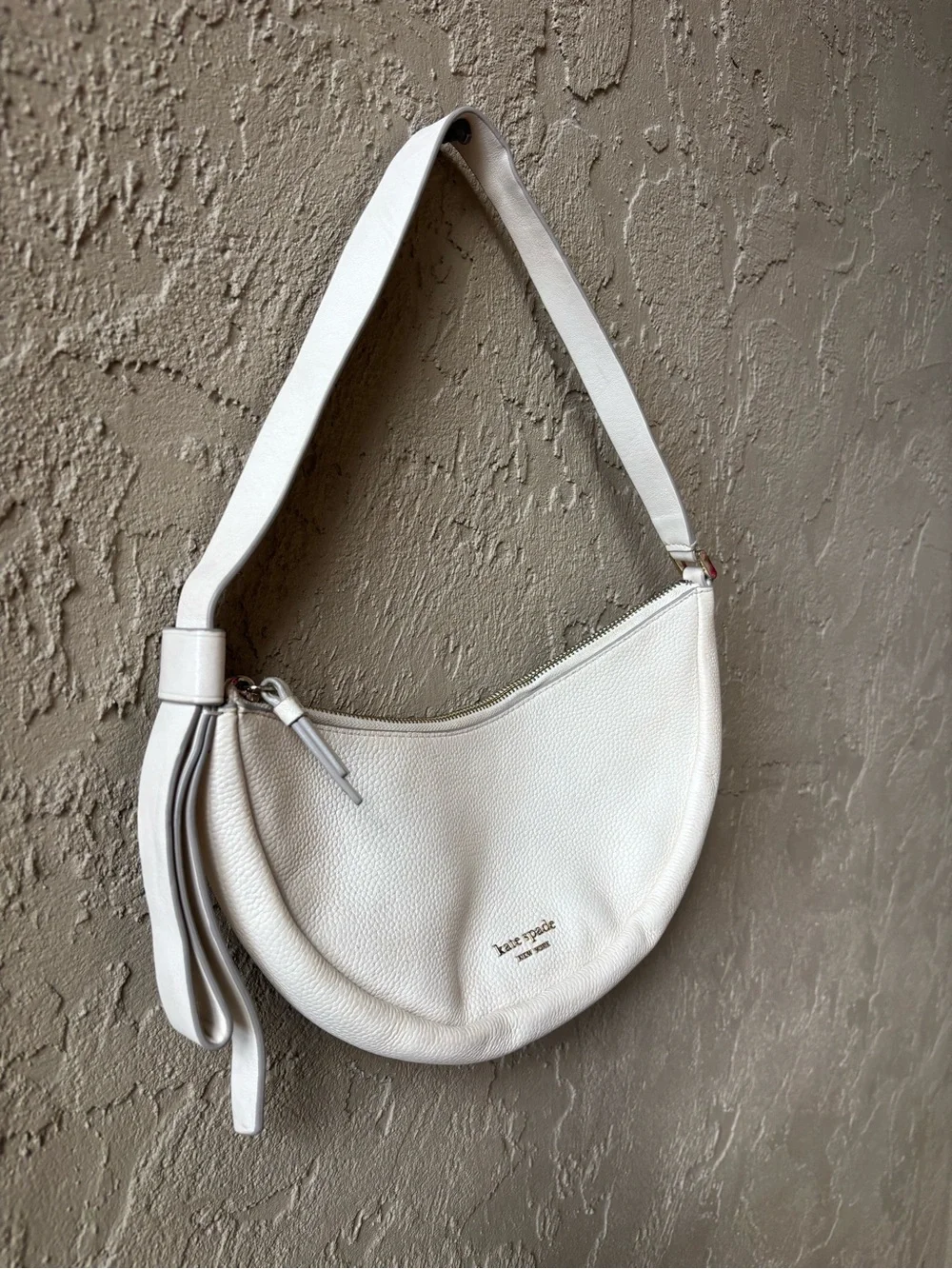 kate spade Cream Pebbled Leather Crescent Shoulder Bag